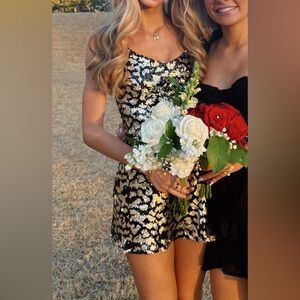 Superdown Sequin Black and Gold Dress